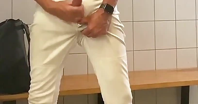 Baseball Geared up Jockdad87 Shoots His Alpha Load in the Locker Room