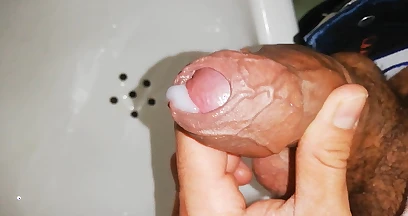 Intense Cumshot and Desperate Pissing in Bathroom, I Almost Got Caught, Close-up