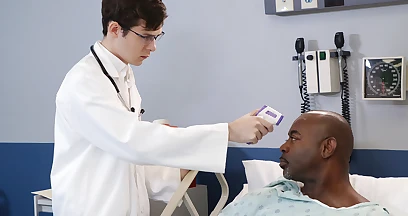 Black hunk lets white doctor fuck his ass and come on his BBC