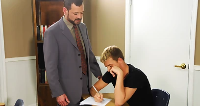 Blonde student gets ass fucked by his teacher during the exam