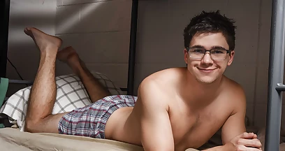 Teen students in the bedroom having anal sex in doggy