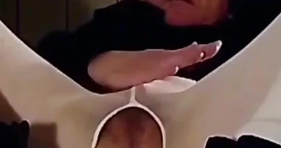 Cock Stroking and Ass Fingering in White Open Pantyhose
