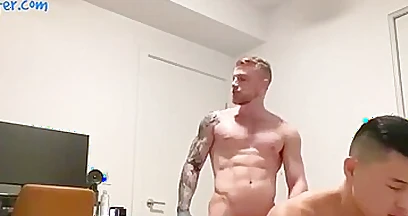Hot Blonde Muscular Alpha Fucks Asian