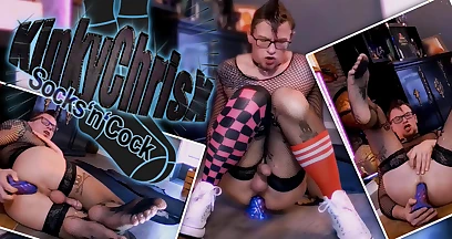 Kinkychrisx - Punk Slut in Fishnet Stockings Fucks His Ass