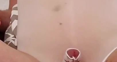 Gay Crossdresser Cumming Whith Vibrator in Nylon Lingerie with Filled Ass