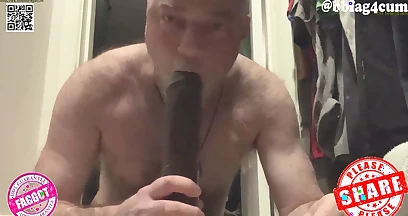 Exposure whore bbfag4cum rides and licks his big BBC rubber dong