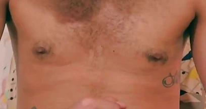 Camilo Brown Slowly Jerking His Big Uncut Cock with Spit and Eating His Cum